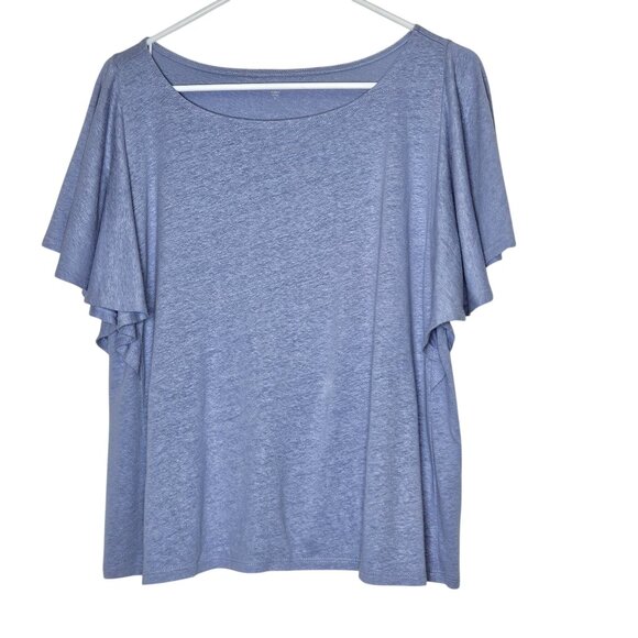 Garnet Hill Womens Linen & Modal Blend Flutter Sleeve Top S‎ Blue Boxy Oversized - Picture 1 of 8